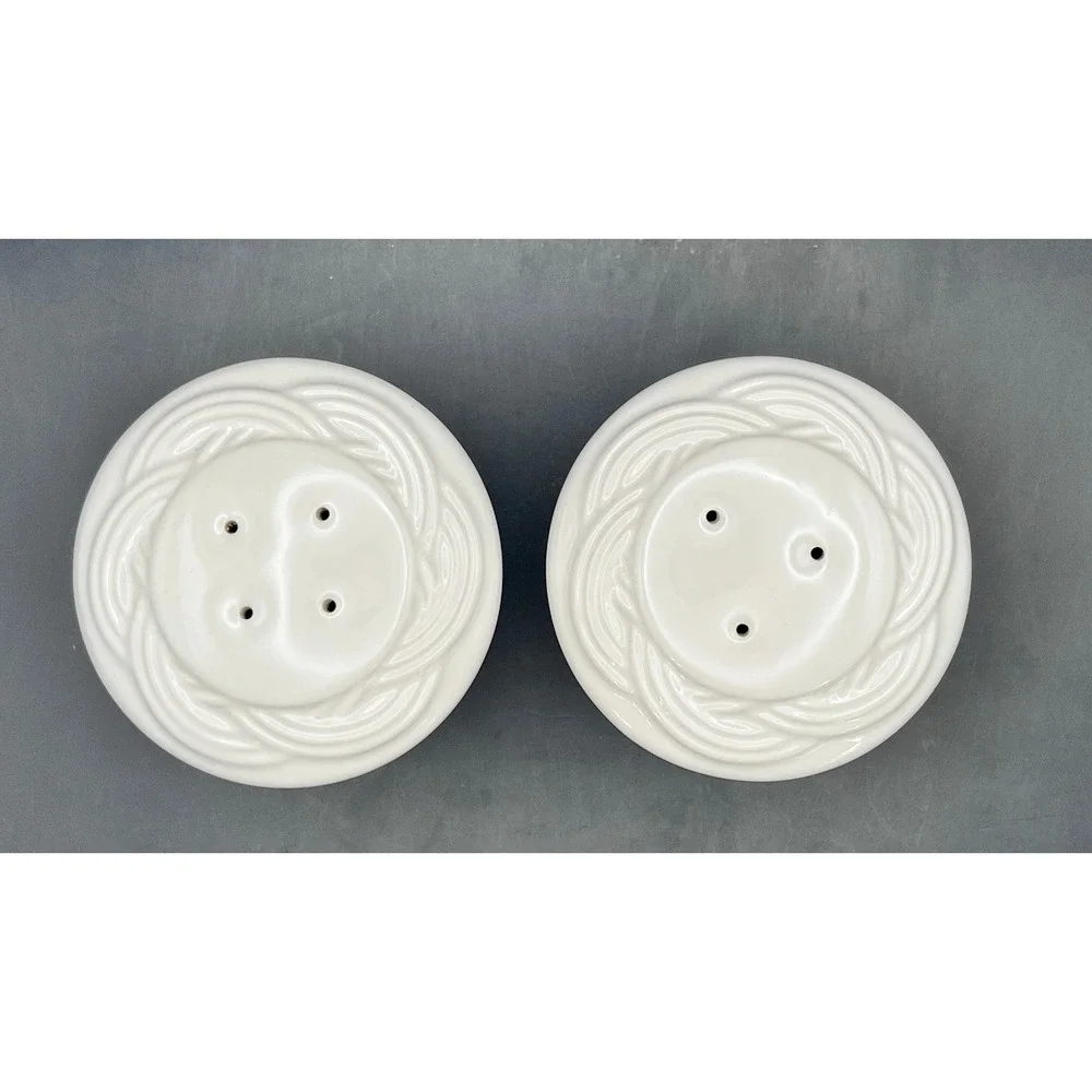 White Ceramic Salt & Pepper Shakers Braided Weave Set 2.75